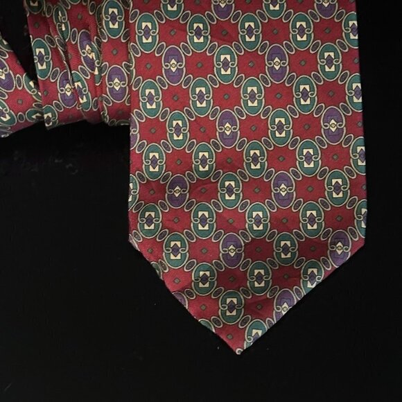 Dior Mid Century Modern Neckwear Tie 100% All Silk Purple Baroque Regal Red Mod - Picture 5 of 7
